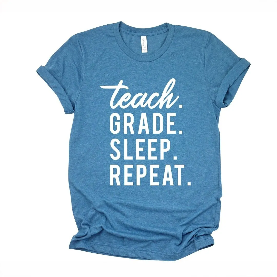 Teach Grade Sleep Repeat Short Sleeve Crewnneck Tee sold by Zulily product image thumbnail 2