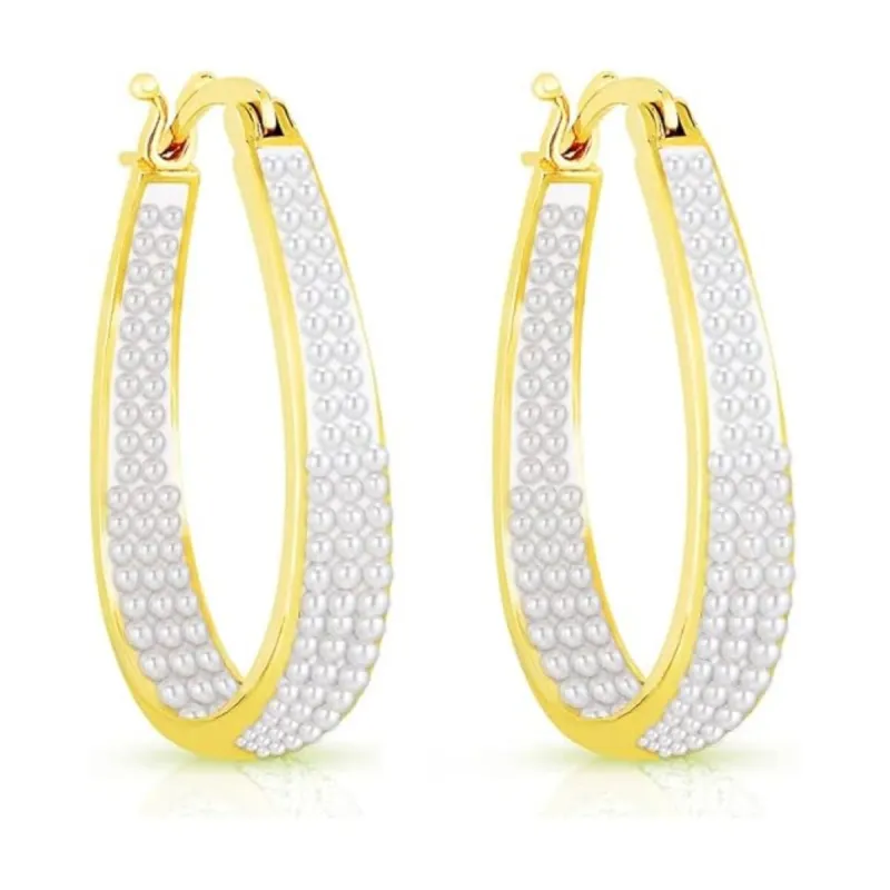 Pearl Inside Out Hoop Earrings For Women - White Pearl sold by Zulily