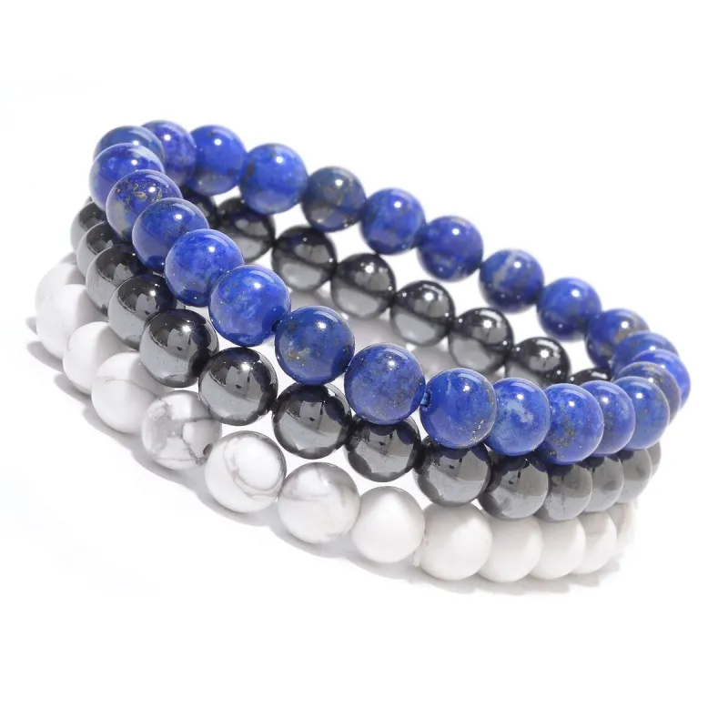 Set of 3 8MM Stretch Bracelets with Lapis, Howlite and Hematite sold by Zulily