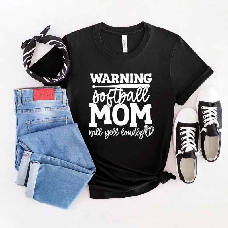 Warning Softball Mom Short Sleeve Crewnneck Tee sold by Zulily