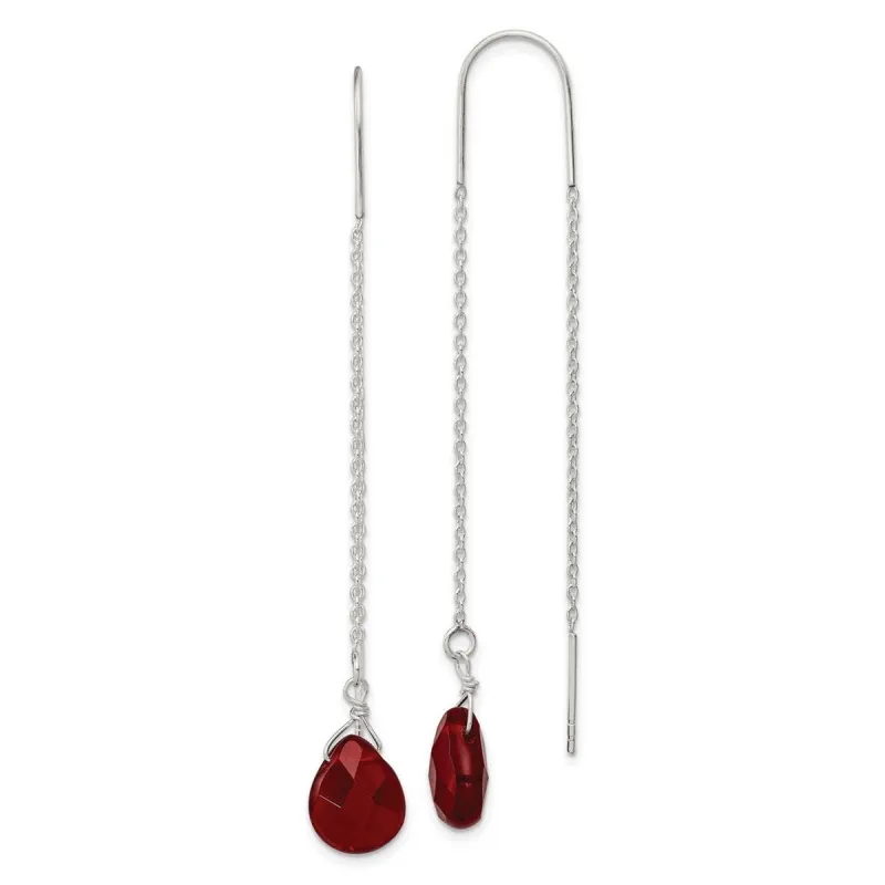Curata 925 Sterling Silver 9x70mm Red Crystal Threader Earrings sold by Zulily