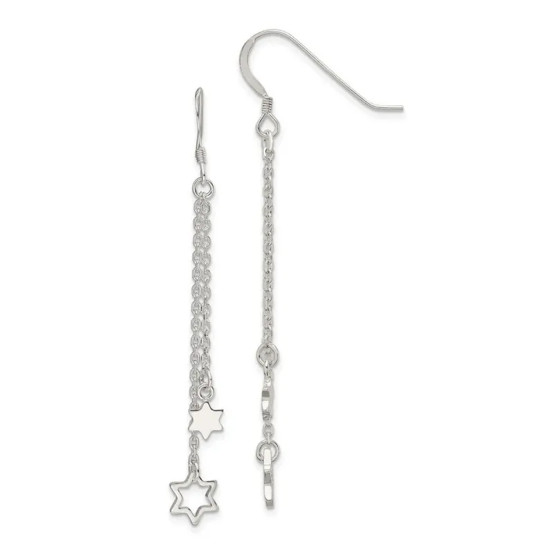 Curata 925 Sterling Silver Polished 10x59.1mm Judaica Star of David Chain Long Drop Dangle Earrings sold by Zulily