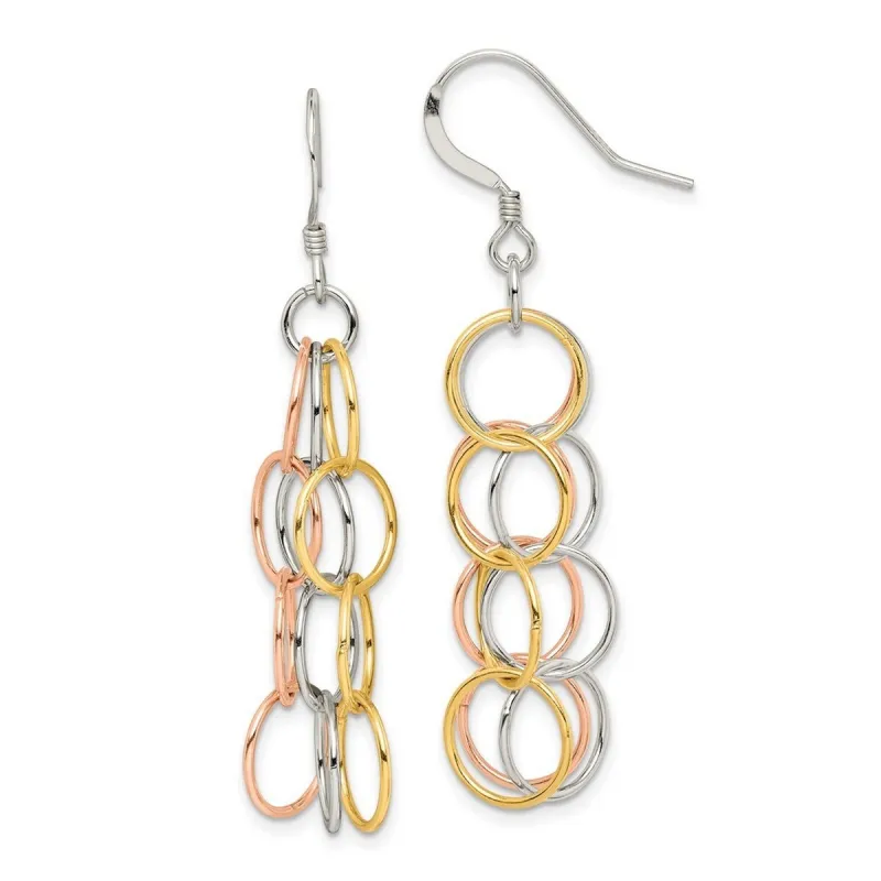 Curata 925 Sterling Silver 6x31mm Tri Colored Gold Plated Polished Long Drop Dangle Hook Earrings sold by Zulily