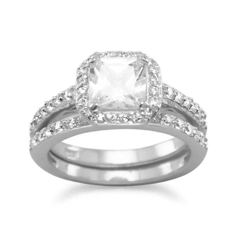 Curata 925 Sterling Silver Rhodium Plated Princess Cubic Zirconia Bridal Ring Set sold by Zulily