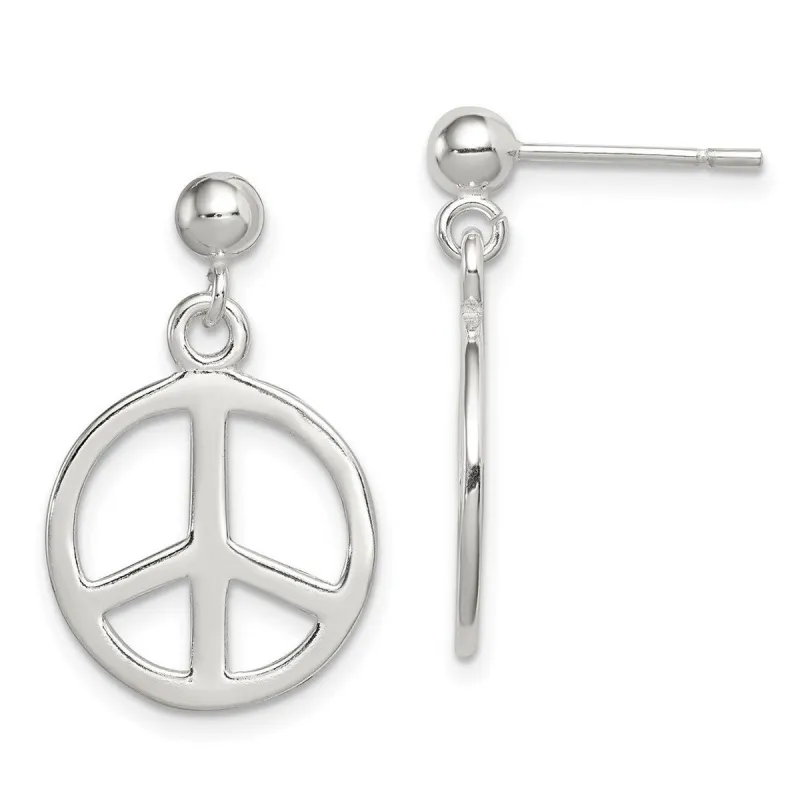 Curata 925 Sterling Silver Polished 15x23mm Peace Sign Long Drop Dangle Post Earrings sold by Zulily