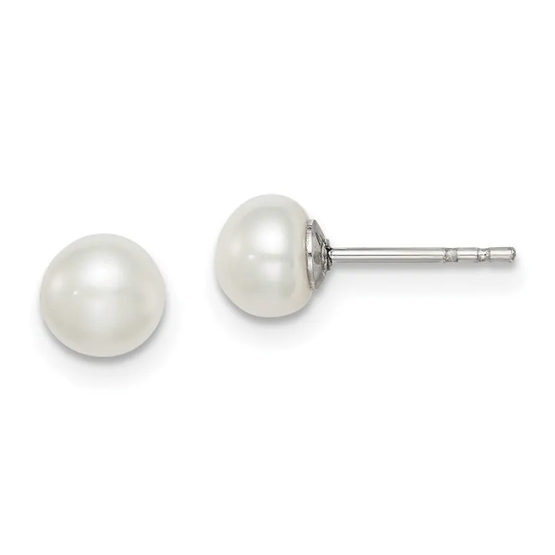 Curata 925 Sterling Silver 5.5mm White Cultured Button Pearl Post Earrings sold by Zulily