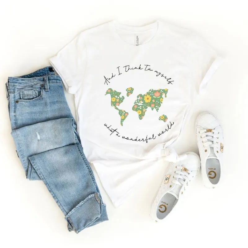 What A Wonderful World Short Sleeve Crewnneck Tee sold by Zulily