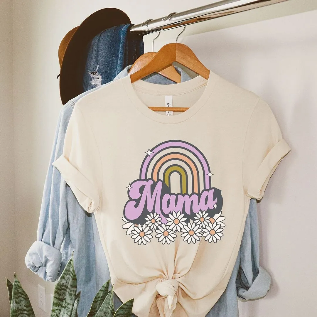 Mama Rainbow Flowers Short Sleeve Crewnneck Tee sold by Zulily