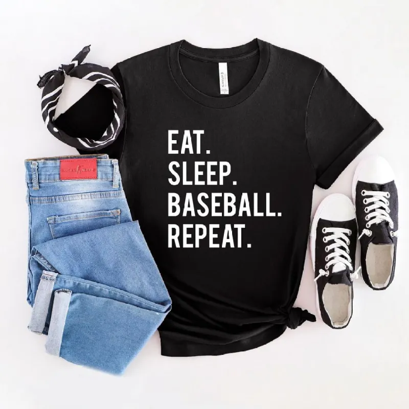 Eat Sleep Baseball Repeat Short Sleeve Crewnneck Tee sold by Zulily