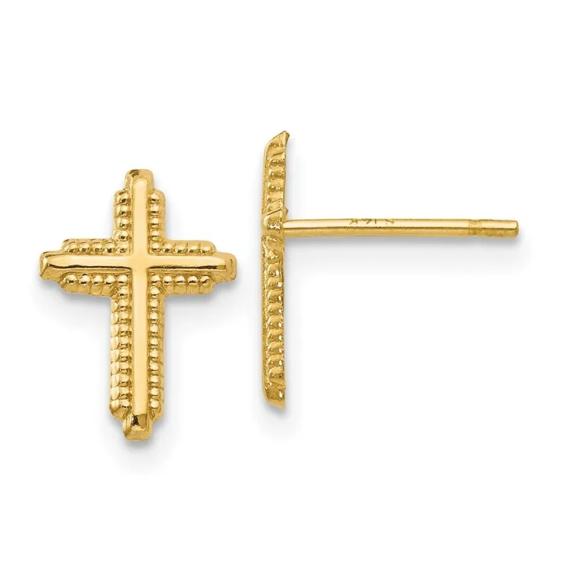 Curata Solid 10k Yellow Gold 10x7mm Beaded Cross Stud Earrings sold by Zulily