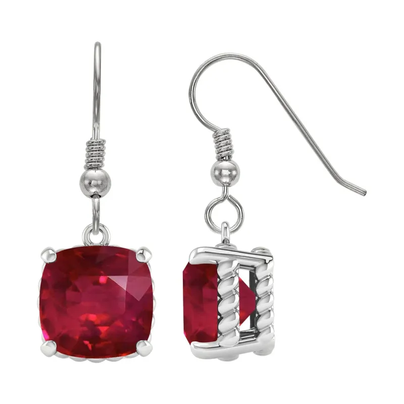 Sterling Silver 13.00ct Cushion Cut Ruby Dangle Earrings sold by Zulily