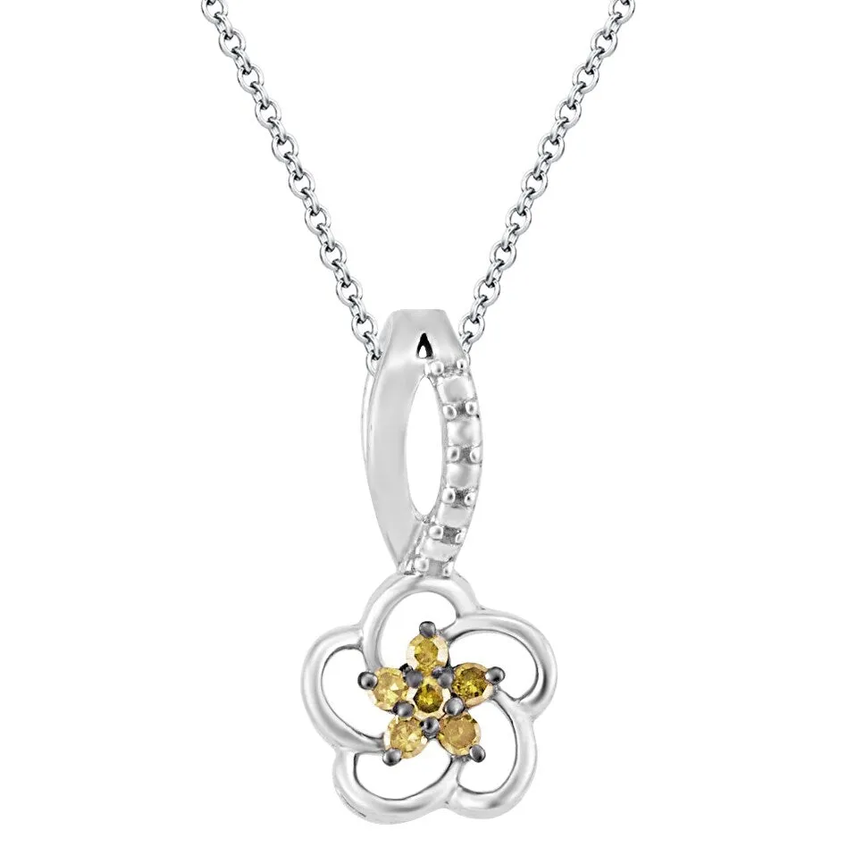 Sterling Silver Natural Yellow Diamond Flower Pendant sold by Zulily