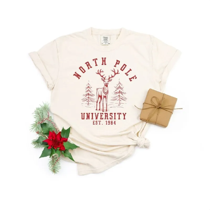 North Pole University Deer Garment Dyed Tee sold by Zulily
