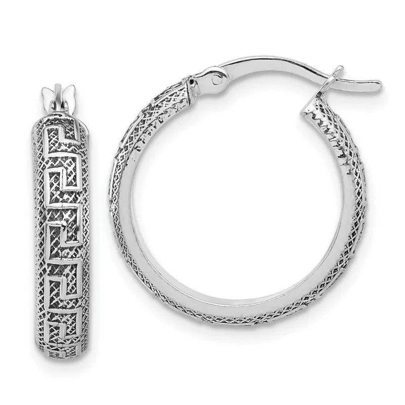 Curata 925 Sterling Silver Textured 20.4x21.5mm Greek Key Round Hoop Earrings sold by Zulily