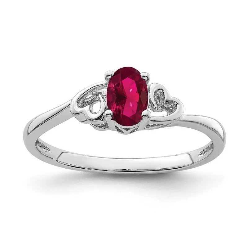 Curata 925 Sterling Silver 6x4mm Oval Created Ruby and Diamond Heart Ring sold by Zulily