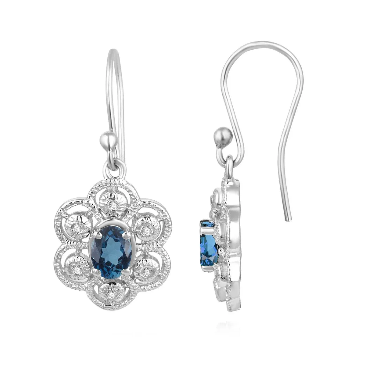 Sterling Silver 1.75Ct Natural London Blue Topaz and White Topaz Dangling Earrings sold by Zulily