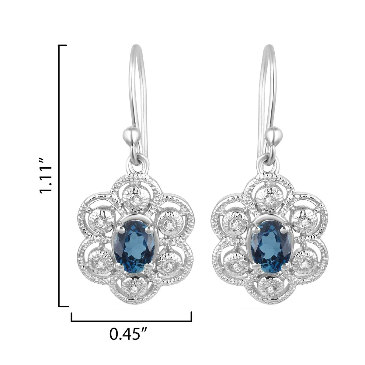 Sterling Silver 1.75Ct Natural London Blue Topaz and White Topaz Dangling Earrings sold by Zulily product image thumbnail 3