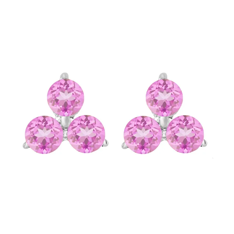 Sterling Silver Natural Pink Sapphire 3- Stone Stud Earrings sold by Zulily