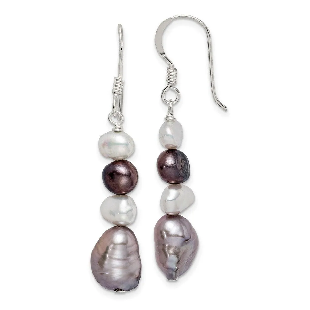 Curata 925 Sterling Silver 9x44mm White and Grey Cultured Pearl Dangle Hook Earrings sold by Zulily