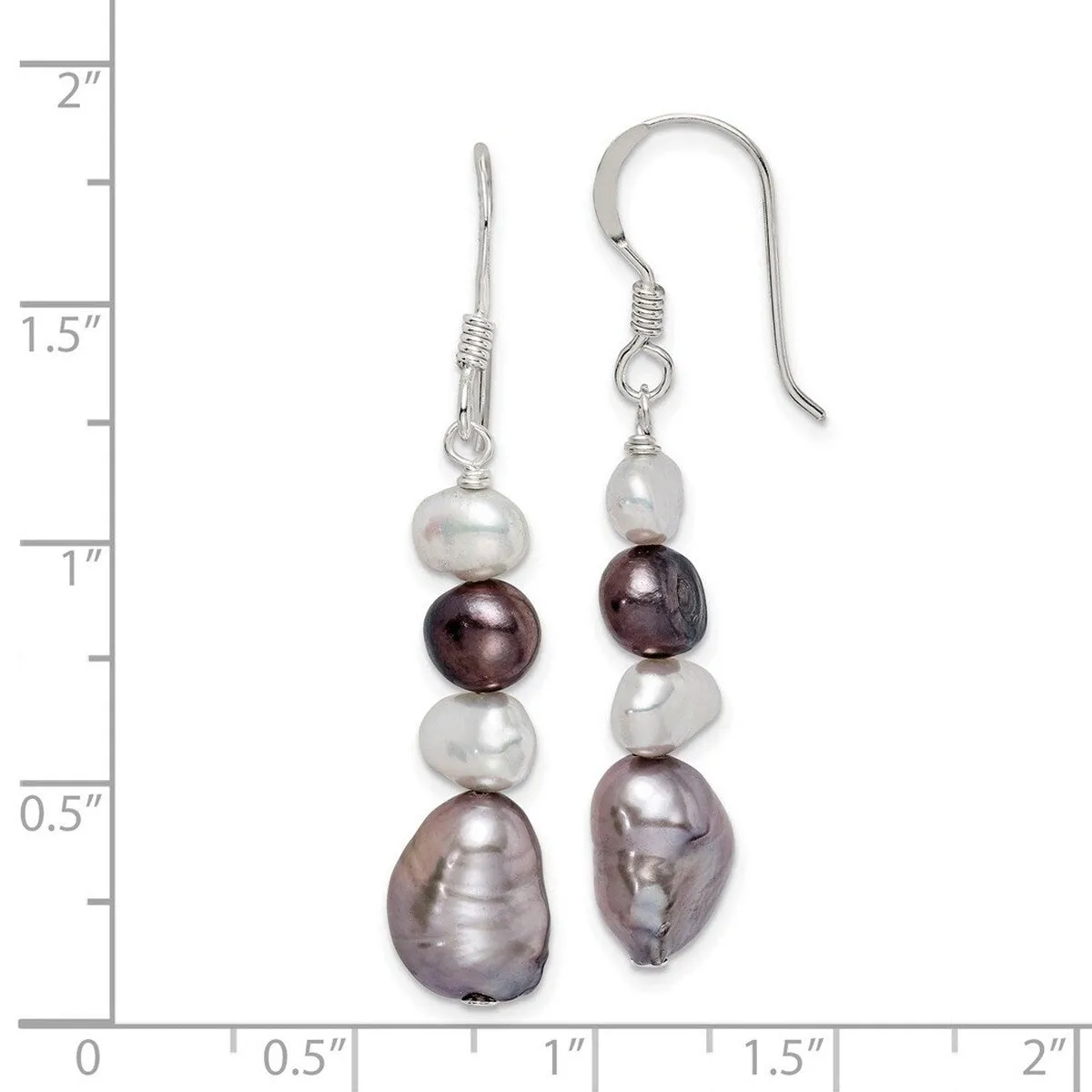 Curata 925 Sterling Silver 9x44mm White and Grey Cultured Pearl Dangle Hook Earrings sold by Zulily product image thumbnail 2
