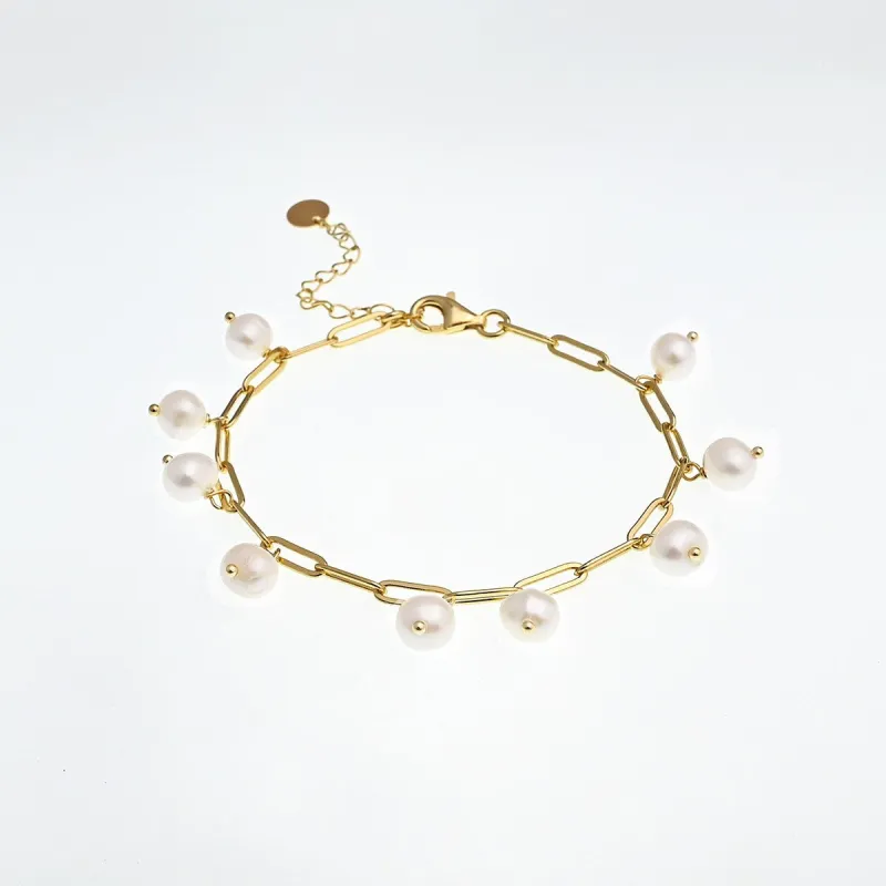 Freshwater Pearl Charm Station Paperclip Chain Bracelet sold by Zulily