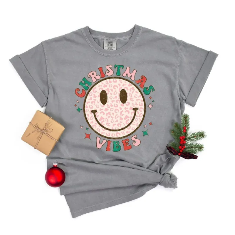 Retro Smiley Face Christmas Vibes Garment Dyed Tee sold by Zulily