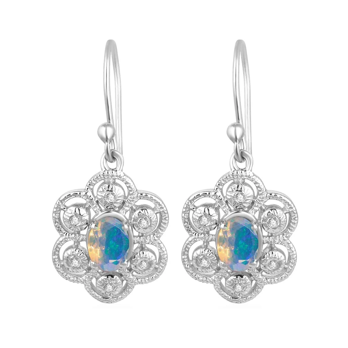 1.50Ct Ethiopian Opal and White Topaz Floral Dangling Earrings sold by Zulily