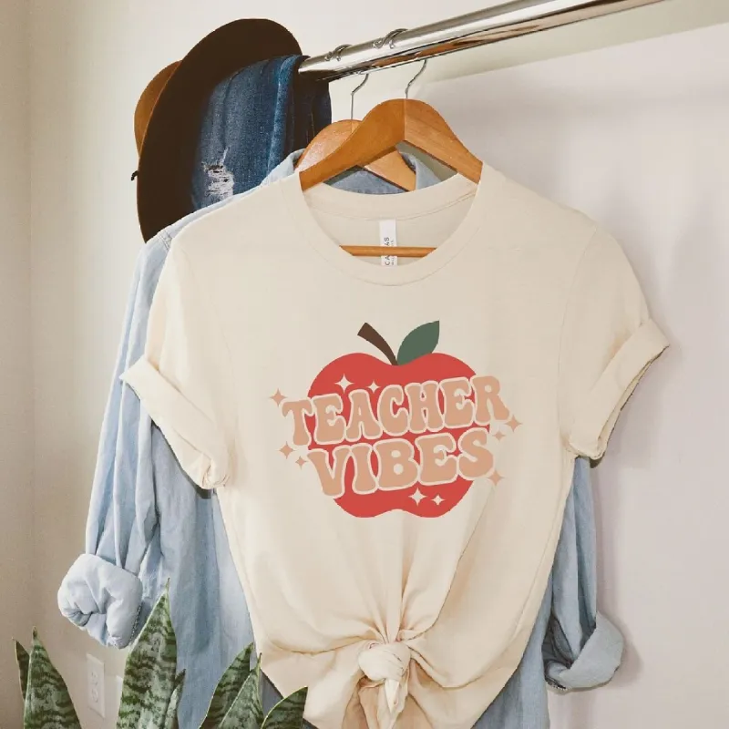 Teacher Vibes Apple Short Sleeve Crewnneck Tee sold by Zulily
