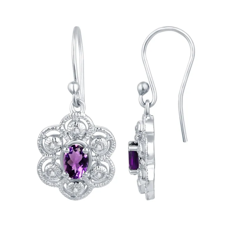 Dangling Earrings Natural Amethyst 1.45Ct and White Topaz in Sterling Silver sold by Zulily