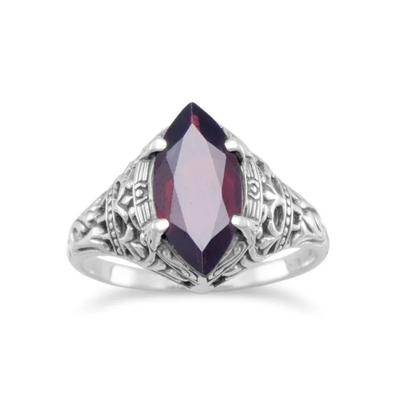 Curata 925 Sterling Silver Vintage Style Antique Marquise Garnet Ring sold by Zulily
