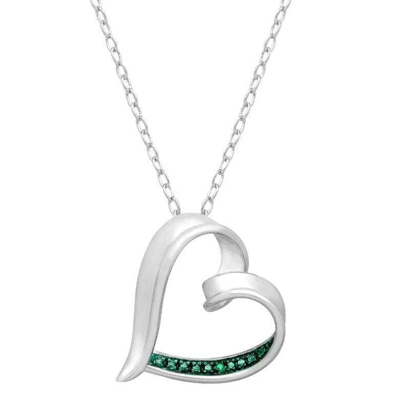 Sterling Silver Natural Green Diamond Heart Pendant with 18" Chain sold by Zulily