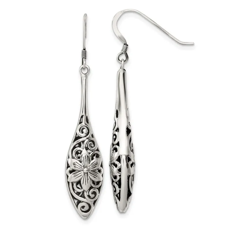 Curata 925 Sterling Silver 51x10mm Antiqued Floral Teardrop Hook Earrings sold by Zulily