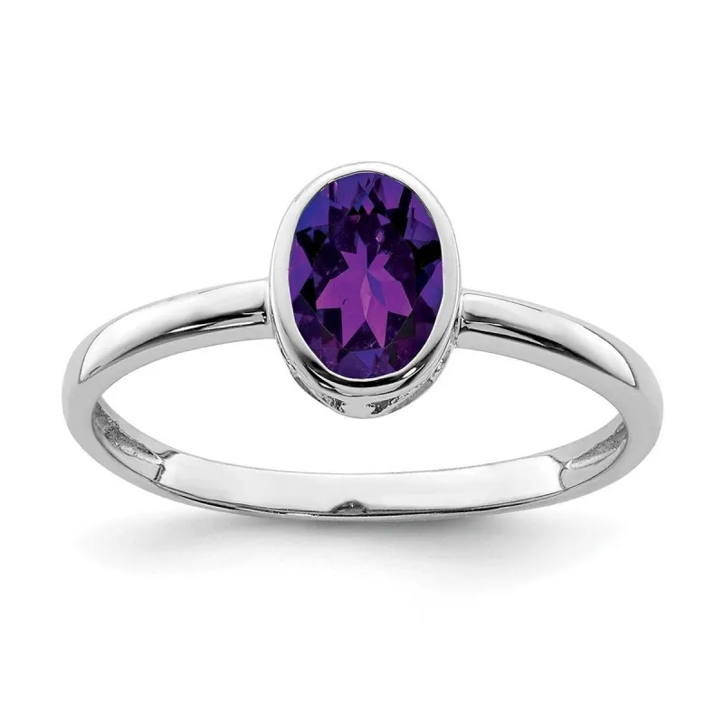 Curata 925 Sterling Silver 7x5mm Oval Amethyst Bezel Solitaire Ring sold by Zulily