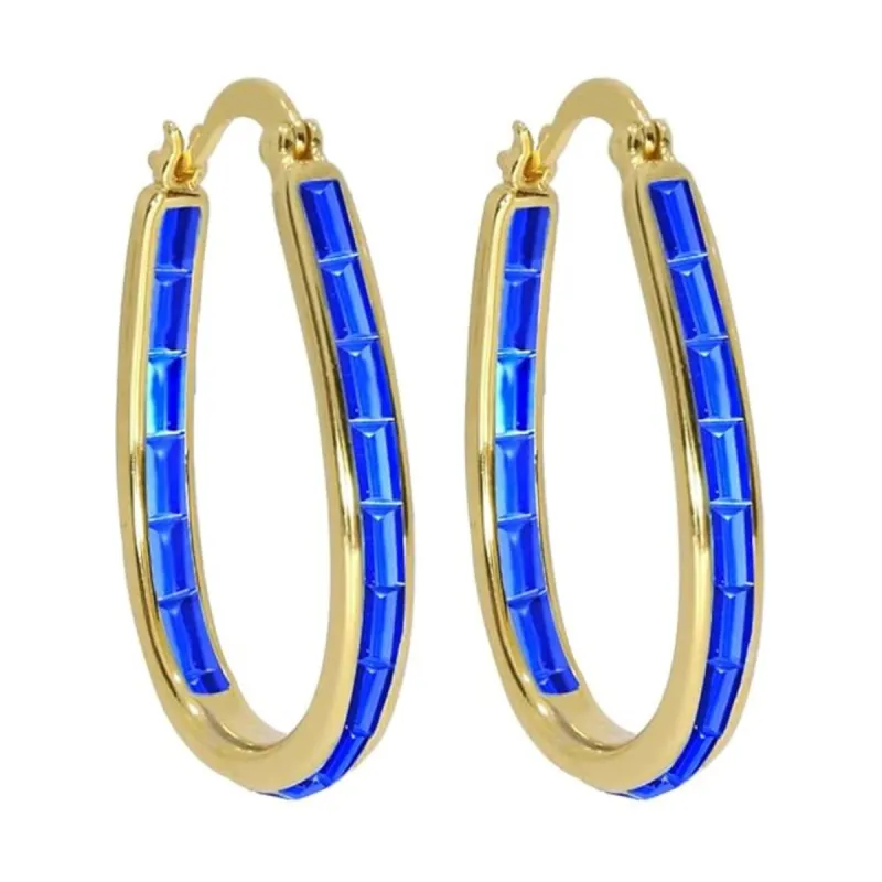 Gold Sapphire Inside Out Crystal Hoop Earrings For Women - Blue sold by Zulily