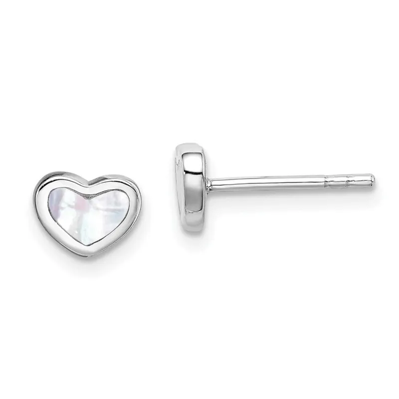 Curata 925 Sterling Silver Rhodium 7x5mm White Mother of Pearl Heart Post Earrings sold by Zulily