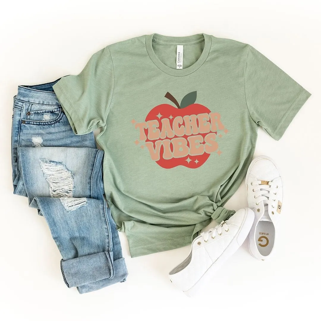 Teacher Vibes Apple Short Sleeve Crewnneck Tee sold by Zulily