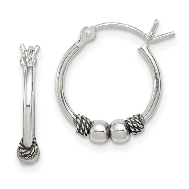 Curata 925 Sterling Silver 18x2.5mm Antiqued Beaded Hoop Earrings sold by Zulily