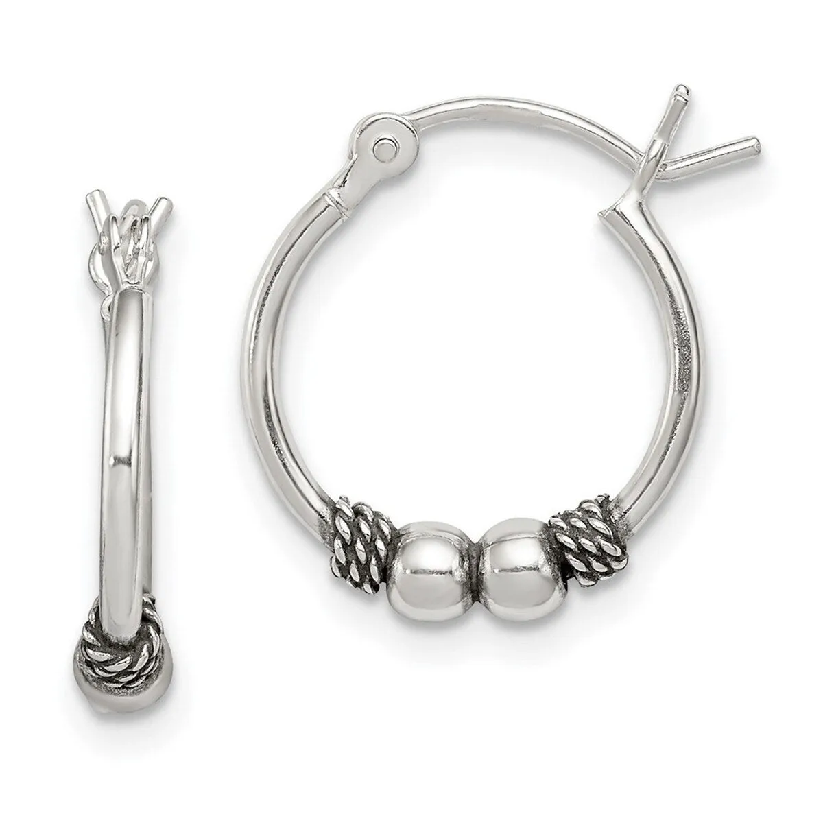 Curata 925 Sterling Silver 18x2.5mm Antiqued Beaded Hoop Earrings sold by Zulily