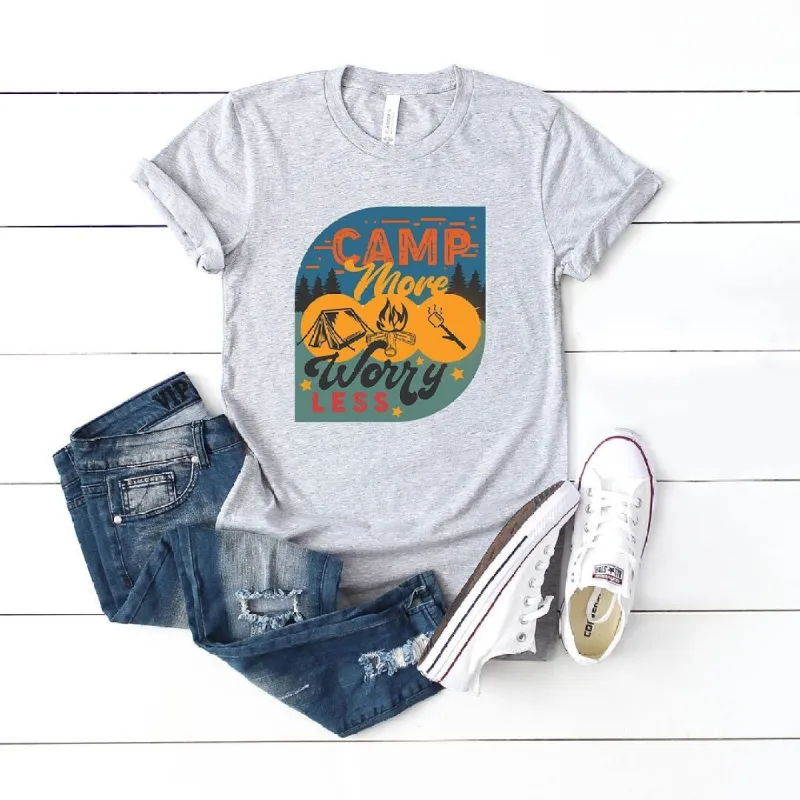 Camp More Worry Less Badge Short Sleeve Crewnneck Tee sold by Zulily