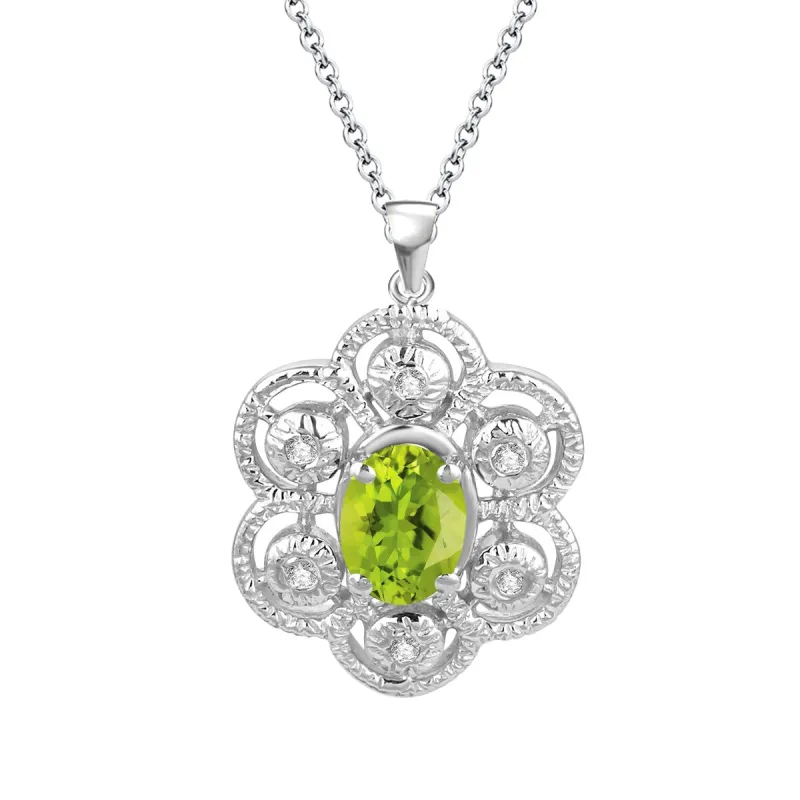 Sterling Silver 0.80Ct Natural Peridot Flower Halo Pendant Gift for Her sold by Zulily