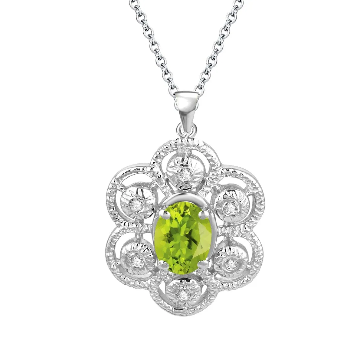Sterling Silver 0.80Ct Natural Peridot Flower Halo Pendant Gift for Her sold by Zulily