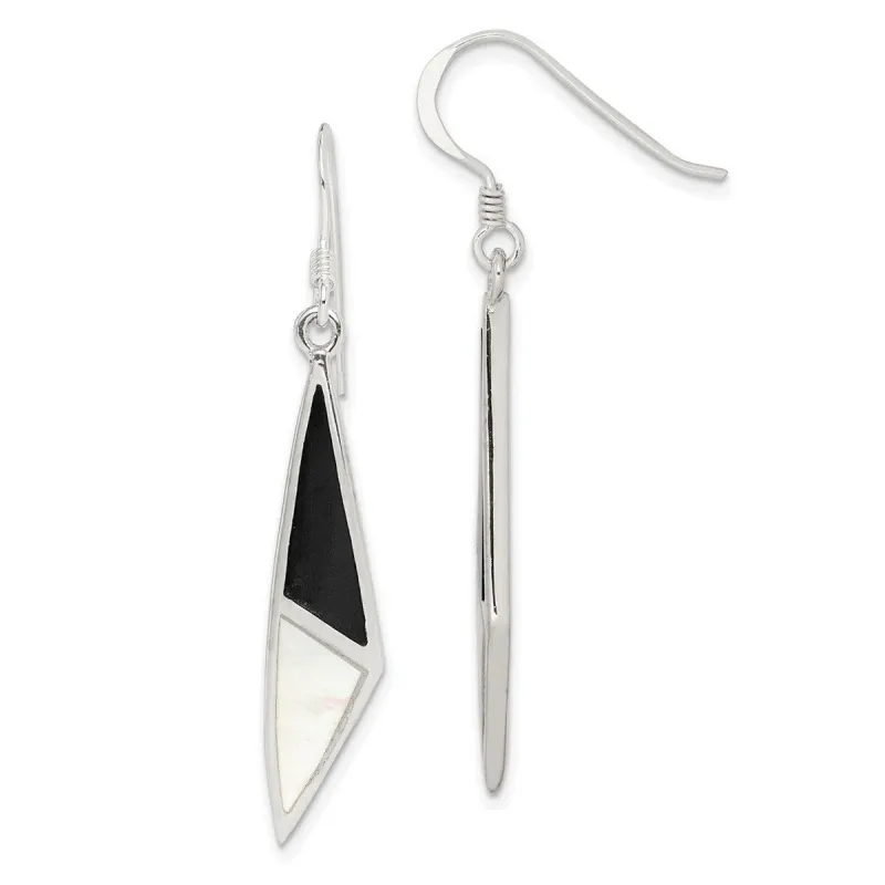 Curata 925 Sterling Silver 6x46mm Onyx and Mother of Pearl Dangle Hook Earrings sold by Zulily