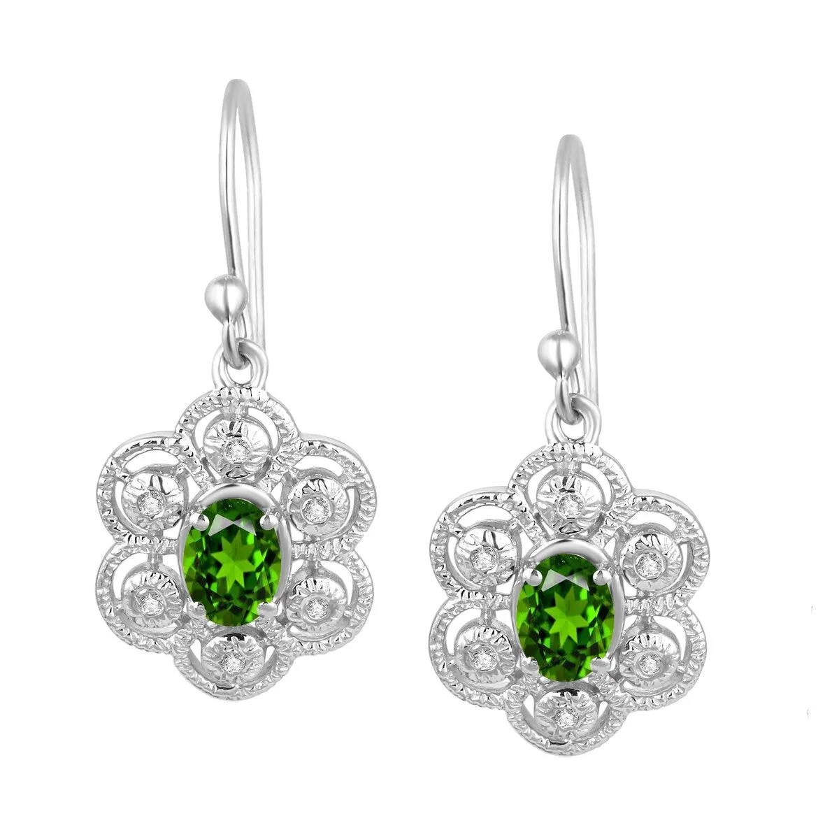 Sterling Silver Oval Shape 1.50Ct Natural Chrome Diopside and White Topaz Dangle Earrings sold by Zulily