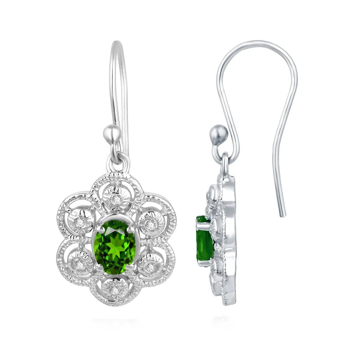 Sterling Silver Oval Shape 1.50Ct Natural Chrome Diopside and White Topaz Dangle Earrings sold by Zulily product image thumbnail 2