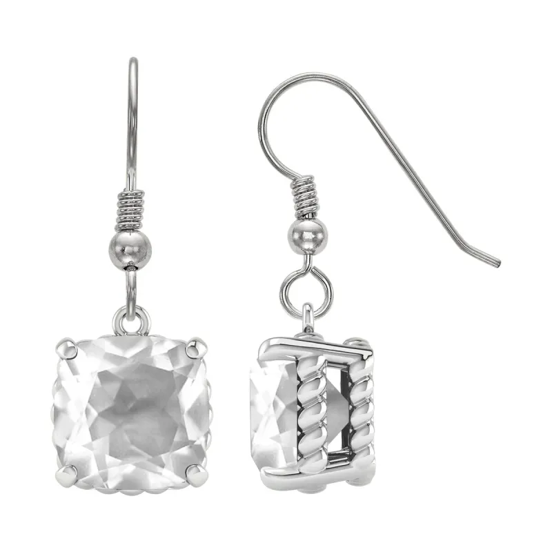 Sterling Silver 11ct Cushion Cut Dangle Earrings in White Quartz sold by Zulily