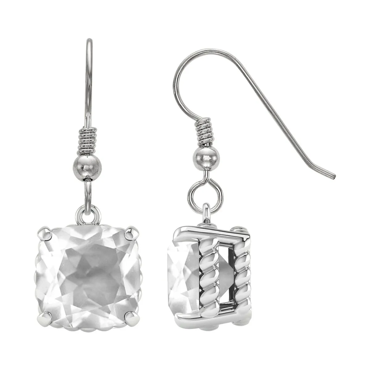 Sterling Silver 11ct Cushion Cut Dangle Earrings in White Quartz sold by Zulily