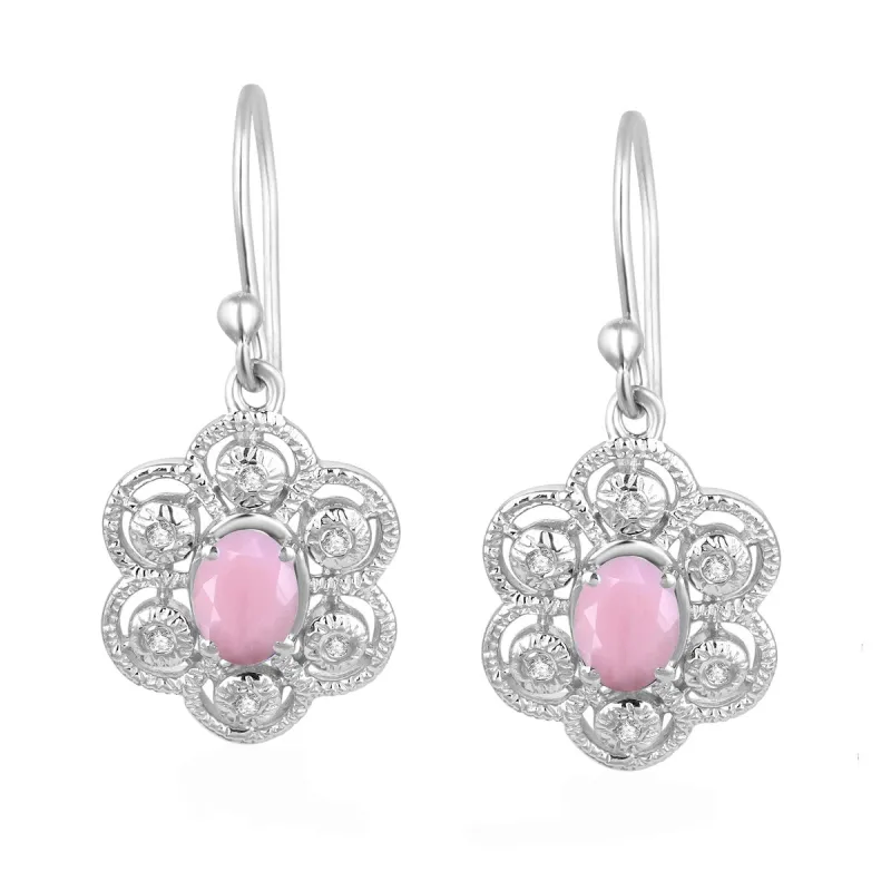 Sterling Silver 1.40Ct Natural Pink Opal and White Topaz Dangling Earrings sold by Zulily