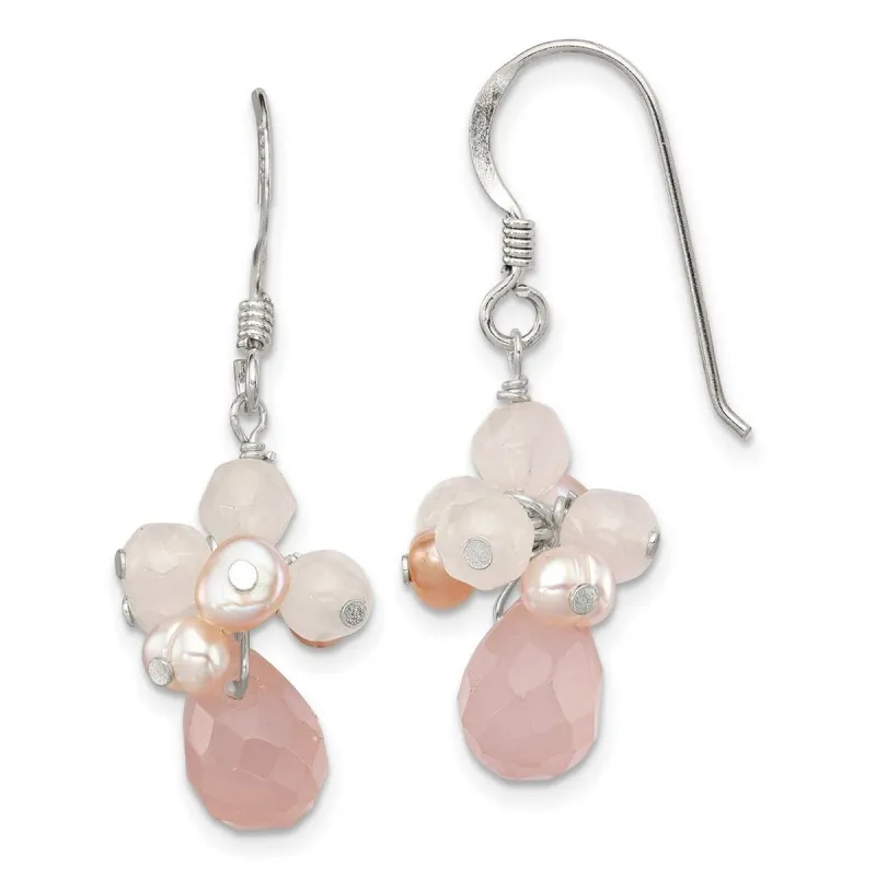 Curata 925 Sterling Silver 6x34mm Rose Quartz Cultured Pink Pearl Dangle Hook Earrings sold by Zulily