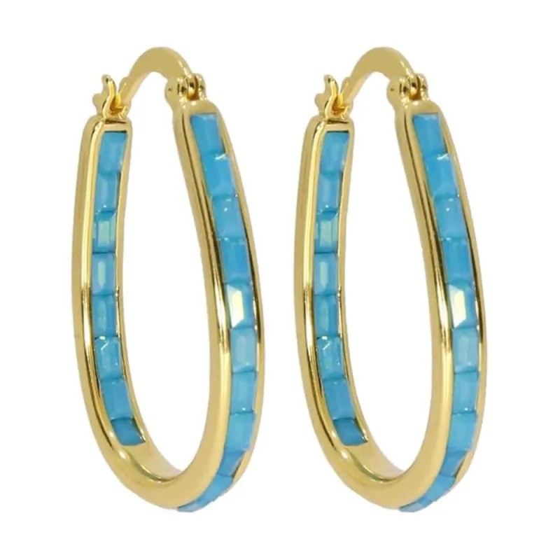 Gold Turquoise Inside Out Crystal Hoop Earrings For Women sold by Zulily