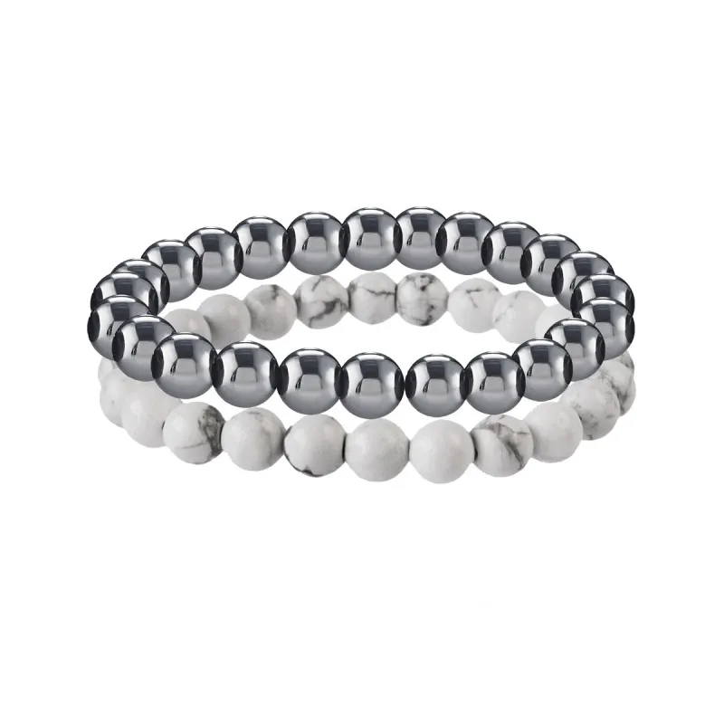 Set of Two 8MM Stretch Bracelets with Howlite and Hematite sold by Zulily